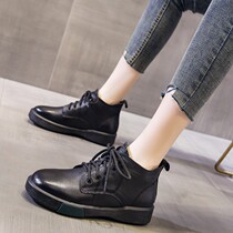 Genuine Leather Short Boots Woman 2022 Winter boots New headlayer Bull Leather Martin Boots Warm Cotton Shoes Flat-bottomed Spring Autumn Single Boots