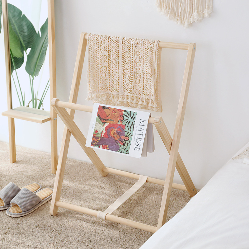 Solid wood floor coat rack bedside clothes artifact bedroom simple hanger cross retractable towel rack