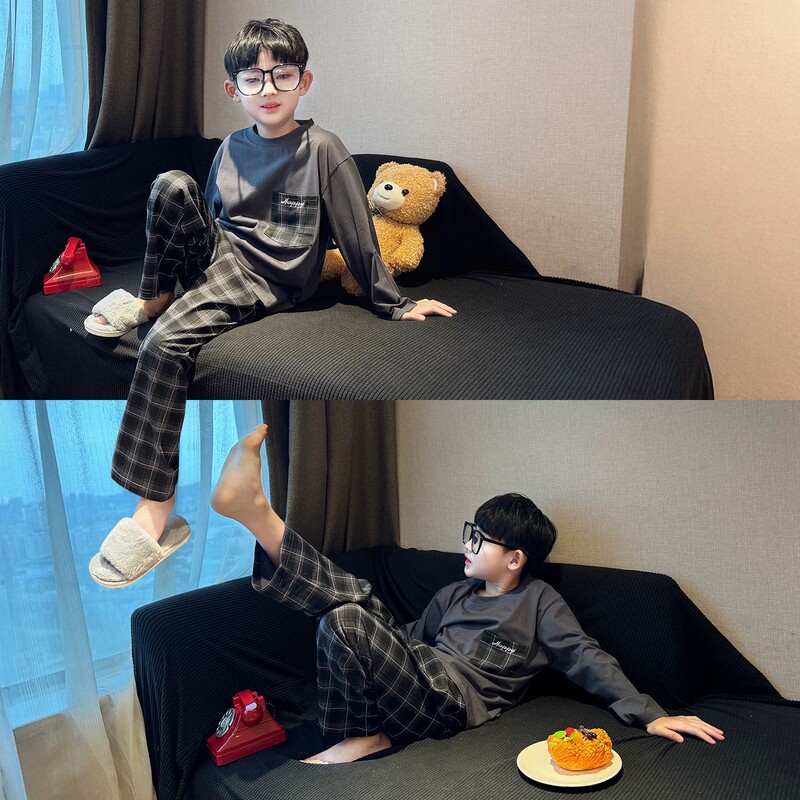Boys' Pajamas 2026 New Spring and Autumn Style for Teenagers and Junior High School Students, Pure Cotton Loungewear, Popular Long-Sleeve Set for Older Boys Boys' Pajamas 2026 New Spring and Autumn Style for Teenagers and Junior High School Students, Pure Cotton Loungewear, Popular Long-Sleeve Set for Older Boys