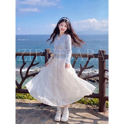 Skirt for Girls, Junior High School Students, Korean Style Outfit, Girls' Autumn Suit, Knitted Polo T-Shirt, Skirt, Two-Piece Set — 1