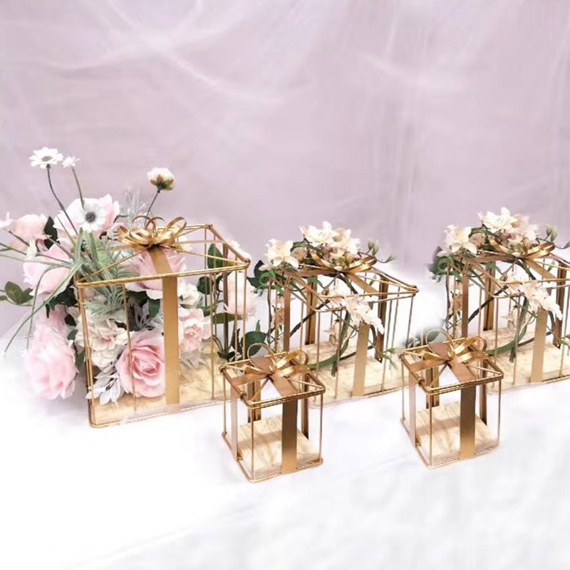 Dessert table decoration display stand wrought iron decorative flower box gift box sign-in table flower gift box bird cage cold meal table