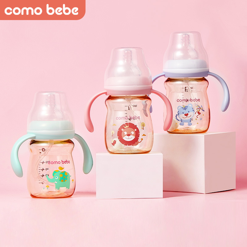 Comobebe bottle Big baby PPSU wide mouth bottle resistant to fall anti-expansion gas band handle straw gravity ball