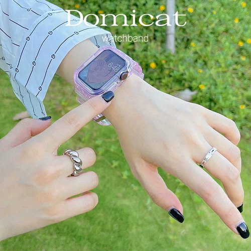 domicat Применимо AppleWatch8 Ultra Strap Apple Watch Iwatch7 Пара 6/5/4/SE прозрачный ледник Смарт -летние летние обложки подруги