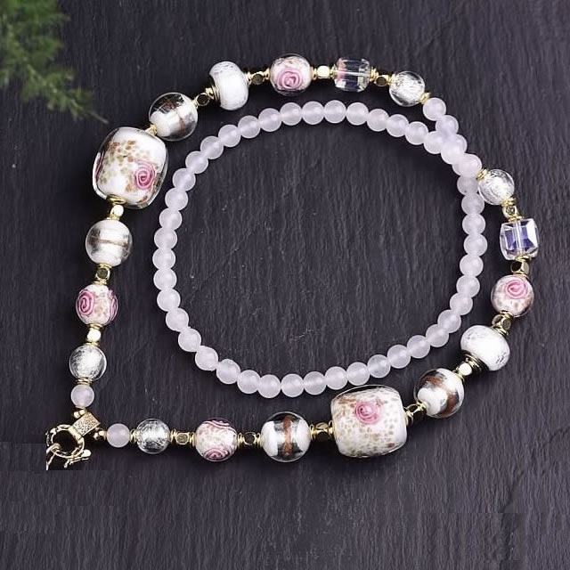 Thailand Amulet Chain Nepalese Copper Beads Glass Beads Amulet Chain White Sweater Chain Pink Women