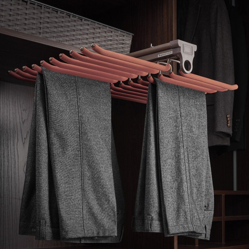 New cloud series wardrobe top-mounted double-row trousers rack side-mounted damping trousers pull-pull retractable clothes rack in the cabinet - Taobao