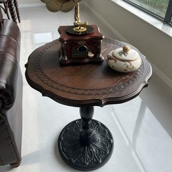 French-Style Vintage Sofa Side Table, Solid Wood Mid-Century Corner Table, American-Style Coffee Table for Living Room, Balcony Leisure Small Round Table, Tea Table