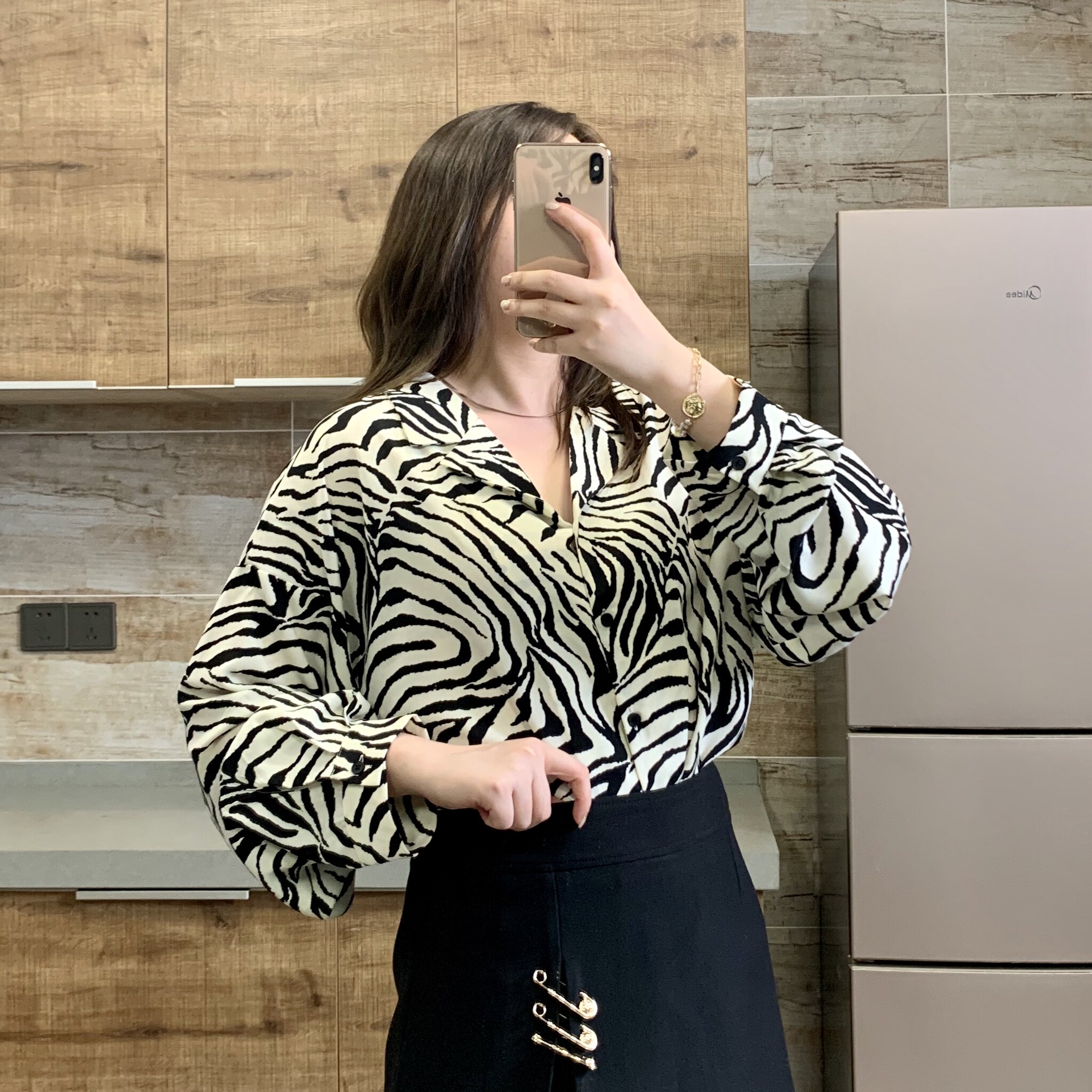 Julu Studio slightly fat custom zebra pattern all-match design sense niche slightly fat mm long-sleeved top women