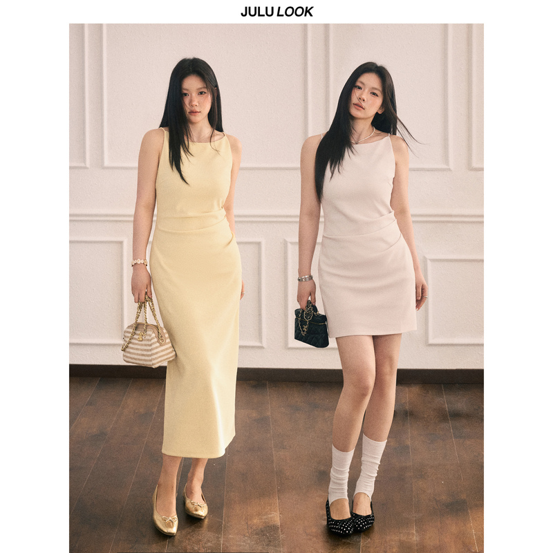 Julu Studio's "Qingyu" Plus-Size Women's Gentle and Elegant Boat-Neck Waist-Cinching Slimming Slip Dress, Large Size Dress Julu Studio's "Qingyu" Plus-Size Women's Gentle and Elegant Boat-Neck Waist-Cinching Slimming Slip Dress, Large Size Dress
