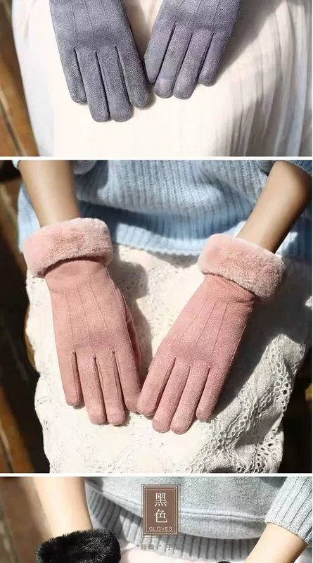 Găng tay nữ mùa thu và mùa đông cộng với lớp nhung dày để giữ ấm học sinh Hàn Quốc dễ thương đi xe đạp màn hình cảm ứng cưỡi mô tô găng tay bông - Găng tay