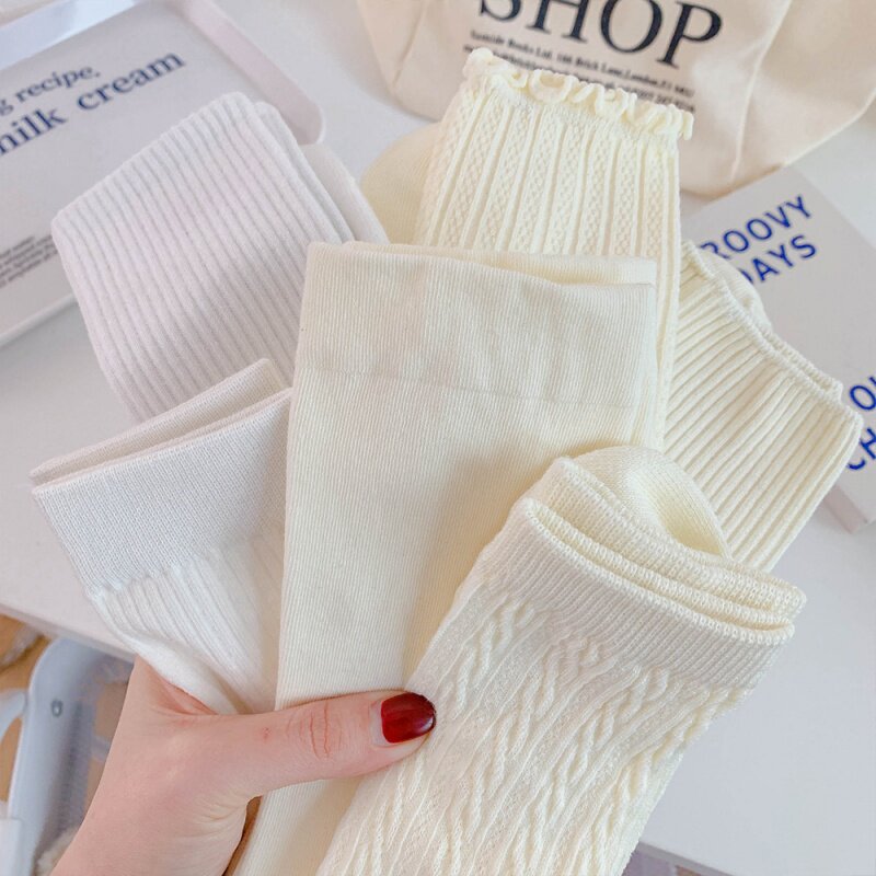 Korean version of white socks women's mid-tube socks spring and autumn pure cotton ins tide Japanese jk thin section long tube summer pile socks