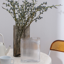  Light luxury vertical striped vase Nordic creative simple transparent glass wide mouth large net red living room dining table water raising flower arrangement