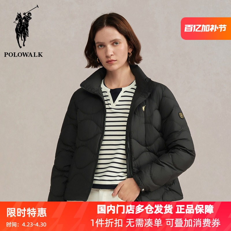 Polowalk Outdoor Warm and Lightweight Duck down Jacket for Women, New Autumn and Winter Slim Fit Short Stand Collar down Jacket