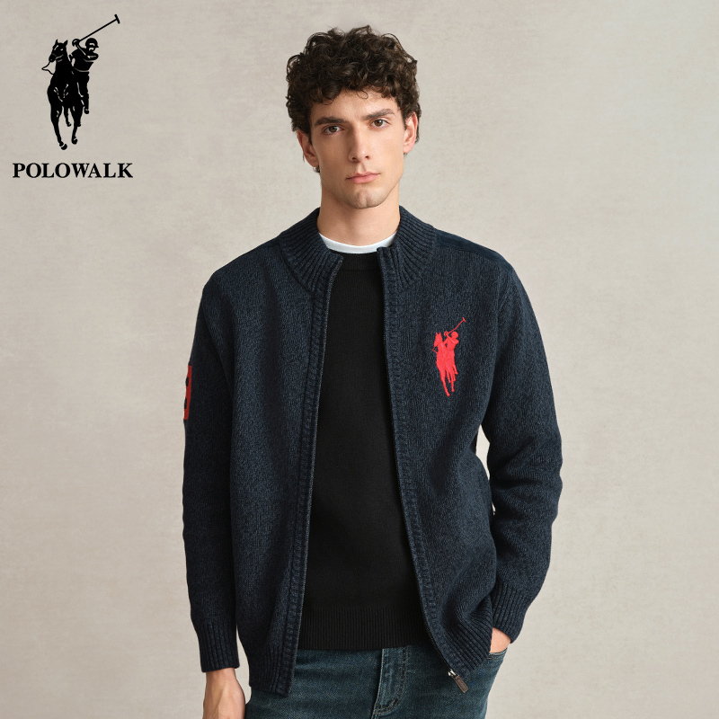 Polowalk Embroidered Large Logo Half-High Collar Knitted Cardigan Men's Autumn and Winter New Pure Cotton Fashion Casual Sweater Jacket Polowalk Embroidered Large Logo Half-High Collar Knitted Cardigan Men's Autumn and Winter New Pure Cotton Fashion Casual Sweater Jacket