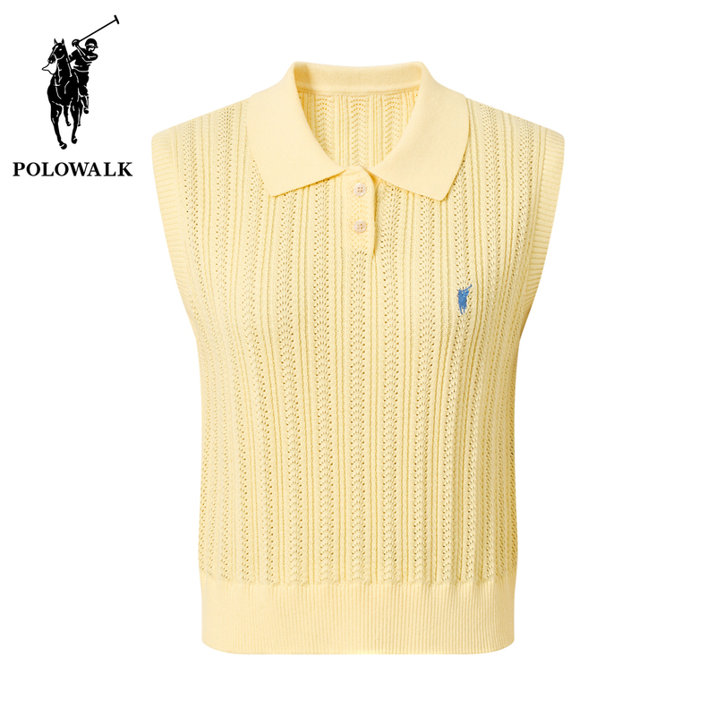 Polowalk Korean Jacquard Sleeveless Polo Collar Knitwear for Women, New Summer Style, Casual, Age-Reducing, Fashionable Pullover Vest