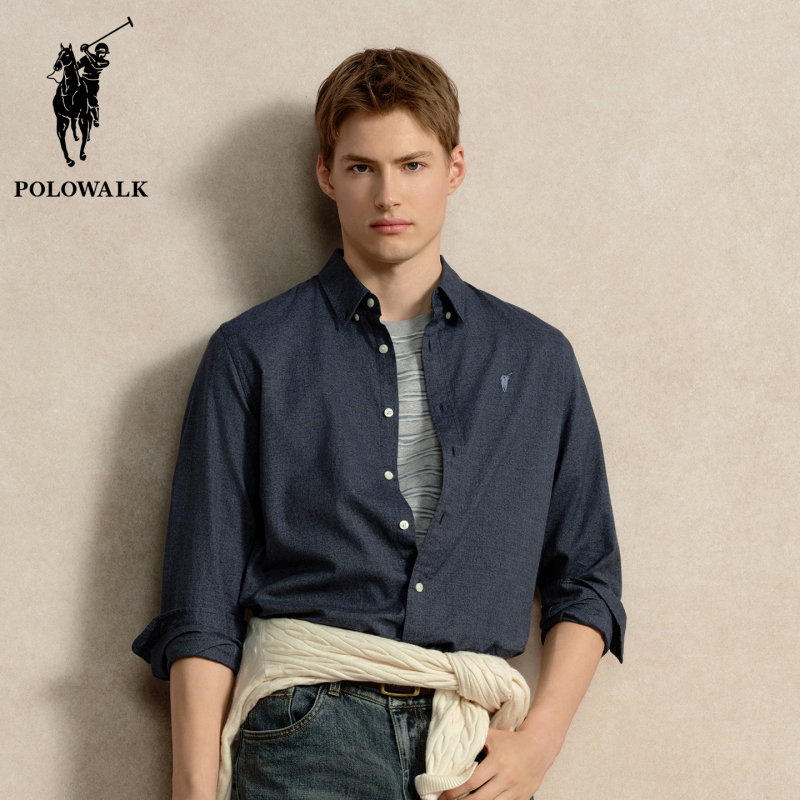 Polowalk Loose Slimming Pure Cotton Lapel Shirt for Men, Paul Spring and Autumn Style, Retro Dark Color Trendy Commuter Shirt Polowalk Loose Slimming Pure Cotton Lapel Shirt for Men, Paul Spring and Autumn Style, Retro Dark Color Trendy Commuter Shirt