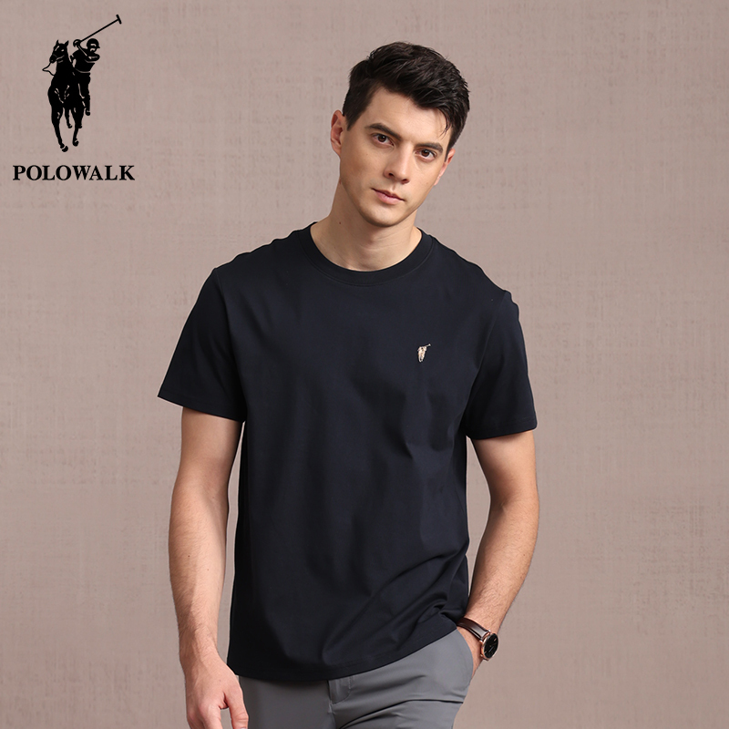 Polowalk Men's Round Neck Solid Color Short-Sleeve T-Shirt Summer New Style Top Business Casual Base Embroidered Half-Sleeve Trendy Polowalk Men's Round Neck Solid Color Short-Sleeve T-Shirt Summer New Style Top Business Casual Base Embroidered Half-Sleeve Trendy