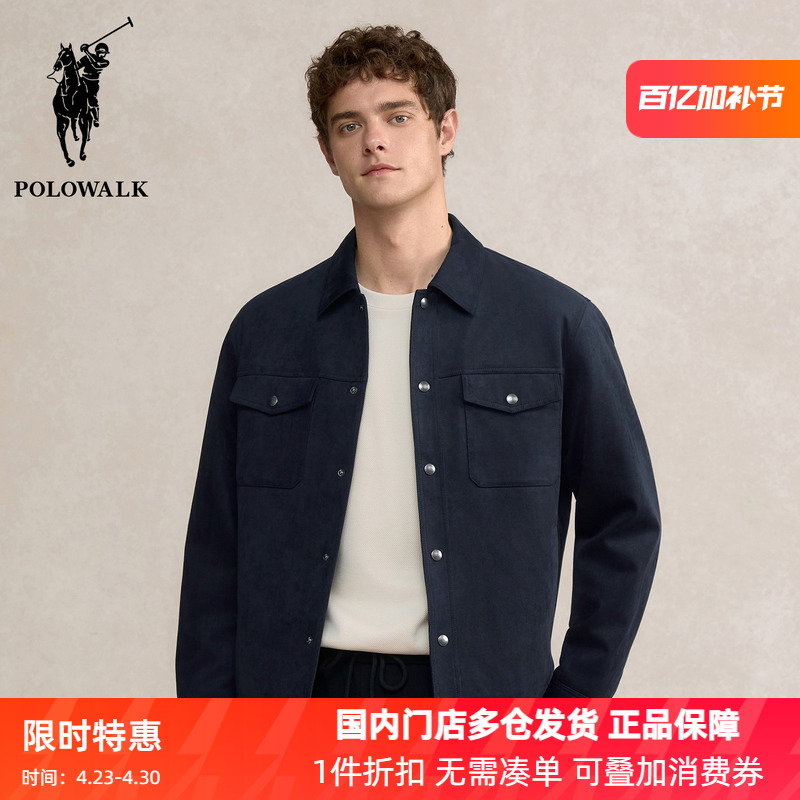 Polowalk Imitation Suede Lapel Work Jacket for Men 2025 Autumn and Winter New Style Young and Middle-Aged Korean Style Retro Jacket