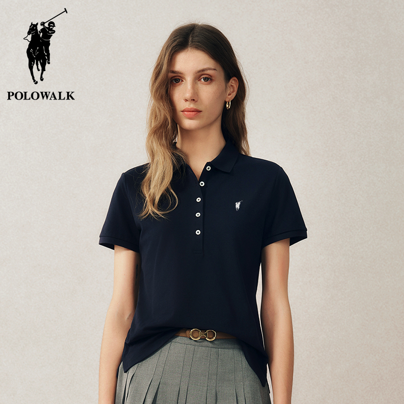 Polowalk Women's Solid Color Lapel Short-Sleeved Polo Shirt Paul's New Summer Style Classic Casual Lapel T-Shirt Trend Polowalk Women's Solid Color Lapel Short-Sleeved Polo Shirt Paul's New Summer Style Classic Casual Lapel T-Shirt Trend