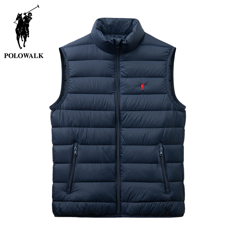 Polowalk Men's Stand-Up Collar Lightweight down Vest Autumn and Winter New Style Paul Casual Pure Color 90 Duck down Vest Trendy