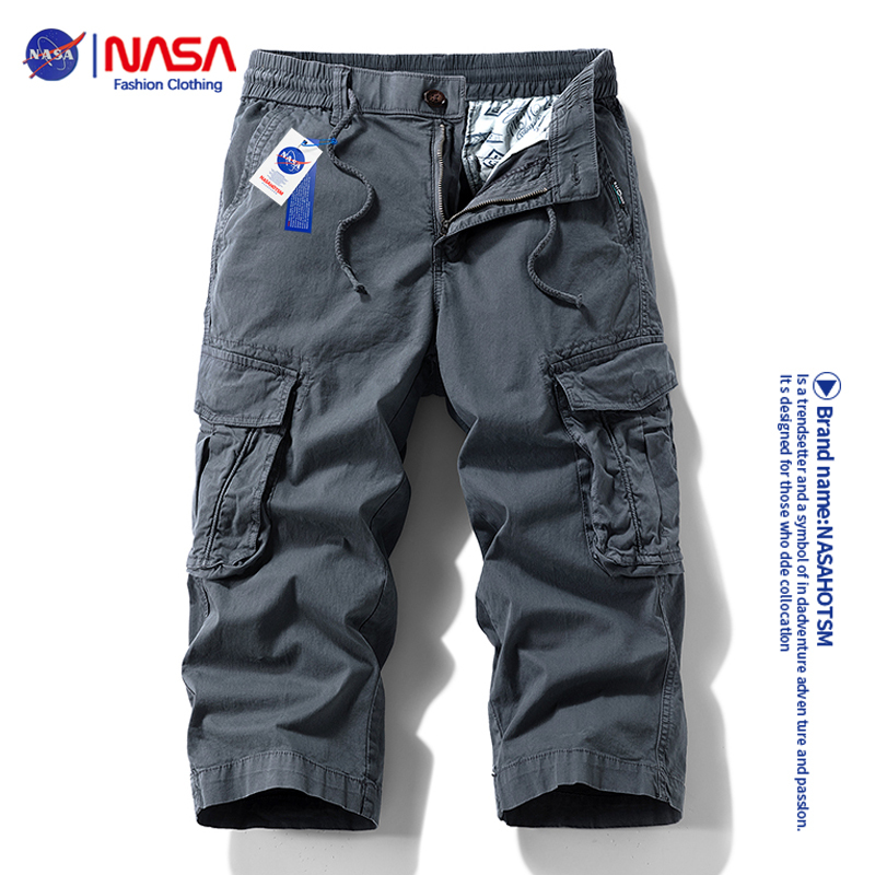 Nasa Collaboration Summer Thin Cargo Shorts Men's Pure Cotton Casual Pants Summer Straight-Leg Eight-Point Pants
