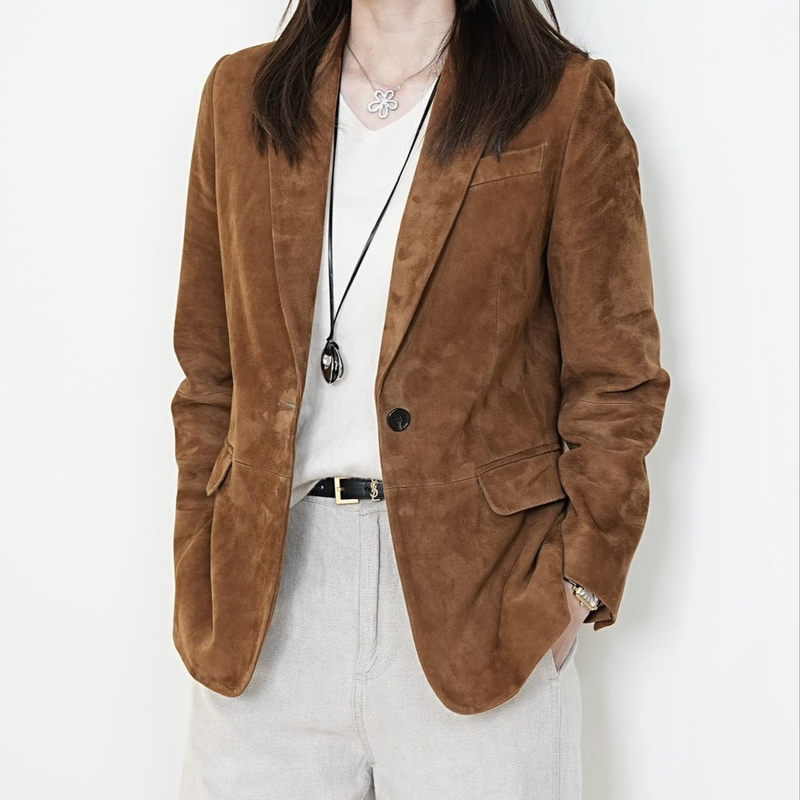 [Little Money Master] Women's Leather Jacket 2026 New Style Genuine Suede Suit Leather Coat for Women with a High-End Feel 23002