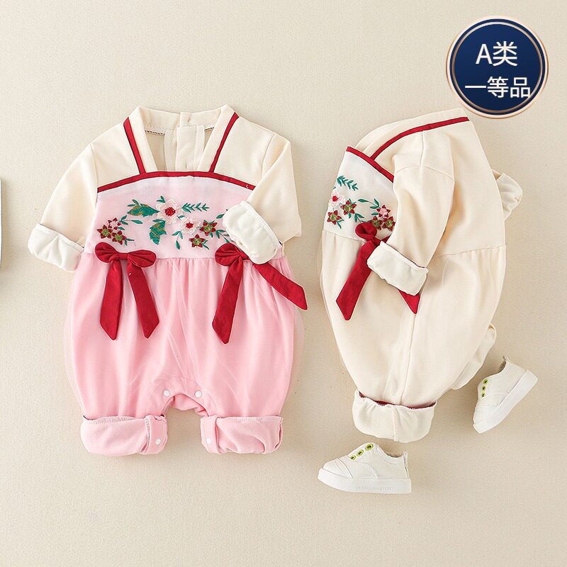 Cute Baby Woman Dress Long Sleeve Pure Cotton One-piece Clothes Woman Baby Spring Autumn Season Out Khaclothes For 89 Months Climbing Clothes
