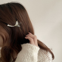 Korean fishtail Pearl hairclip side ins one-word clip headdress bangs clip hairpin female senior exquisite side clip