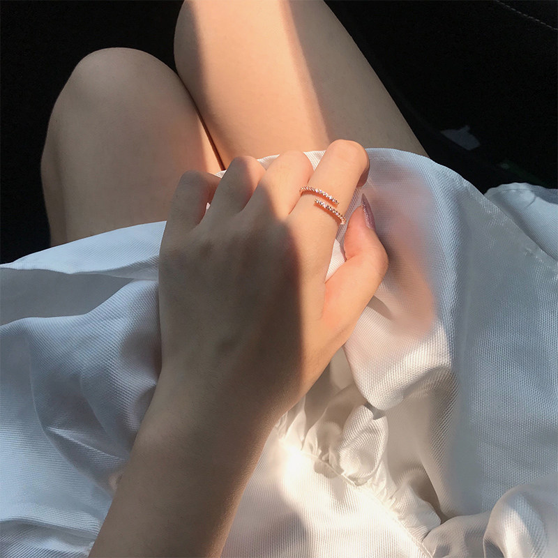 Korean ring female fashion personality sterling silver niche design simple light luxury exquisite opening adjustable ring index finger