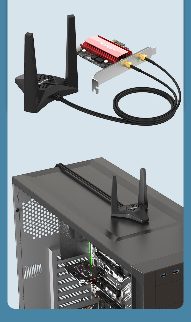 Сетевой адаптер Wavlink Intel AX210 WiFi 6E фиксированная антенна