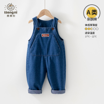 Baby Cowboy Conjoined Back Belt Pants Spring Autumn Cute Male Treasure Casual Jeans Vest Style 0-2 Year Old Baby Pants