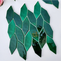 Retro dark green leaves ice crack mosaic villa kitchen bathroom tile restaurant bar background wall tiles