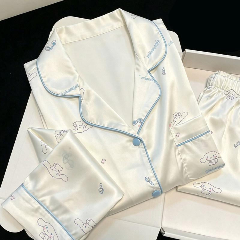Victoria Cartoon Puppy Silk Pajamas for Women Spring and Autumn Long Sleeve Cute Summer Short Sleeve Three-Piece Homewear Set Victoria Cartoon Puppy Silk Pajamas for Women Spring and Autumn Long Sleeve Cute Summer Short Sleeve Three-Piece Homewear Set
