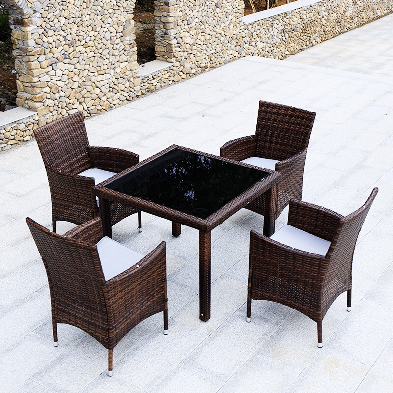 Outdoor rattan table and chair leisure garden balcony garden furniture terrace outdoor villa rattan combination rectangular table and chair