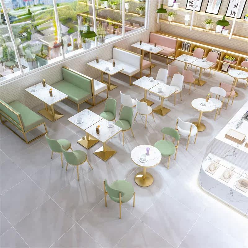 Milk Tea Shop Table and Chair Combination Simple Fresh Dessert Cafe Burger Shop Card Seat Sofa Western Food Fast Food Restaurant Table