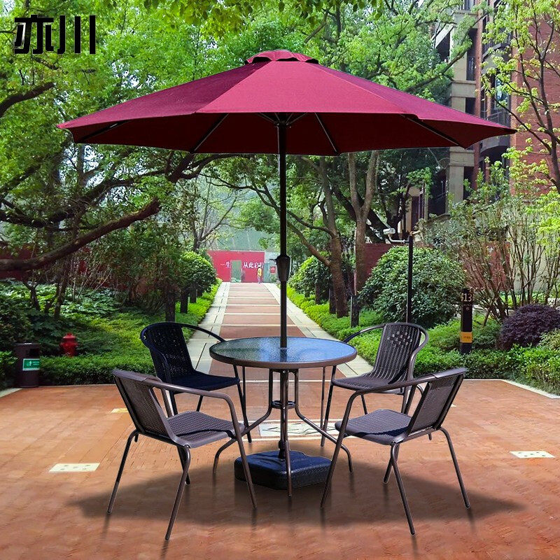 Outdoor tables and chairs with umbrella outdoor courtyard leisure iron art open-air parasol café