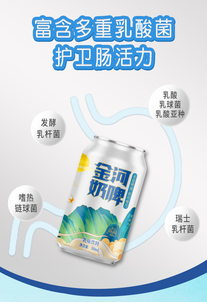 金河奶啤 300ml*6罐装 乳酸菌发酵啤酒风味饮品 图3