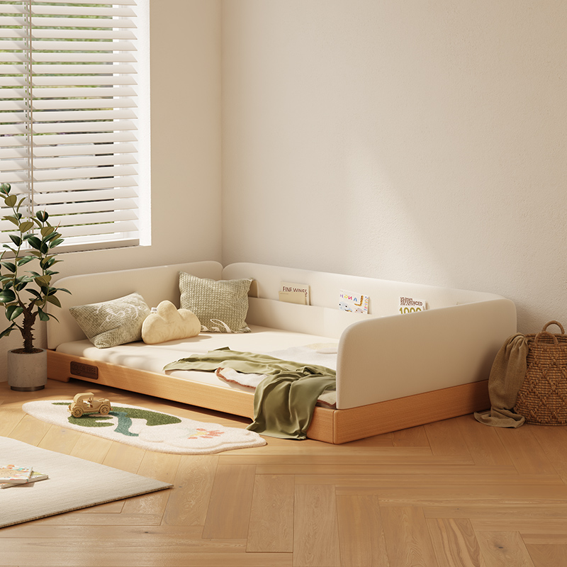 カラーフリープラットフォームベッド モンテッソーリ 子供用ベッド 男の子 女の子 ブナ材 シングルベッド フルソリッドウッドフロアベッド 通気性