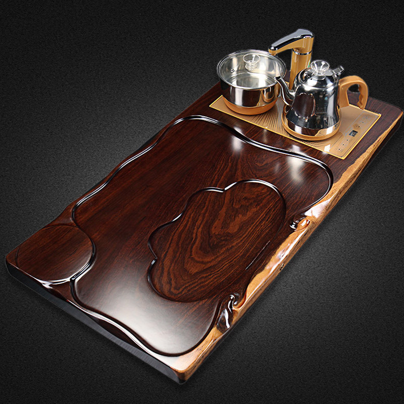 The whole black sandalwood tea plate solid wood log kung fu tea toy living room household large tea table Chinese-style simple