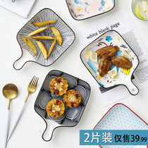 Nordic ceramic hand handle baking dish steak plate chicken wing pan baked rice pizza plate