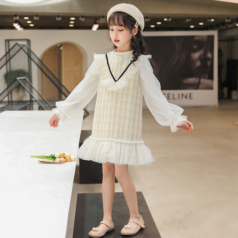 Children's clothing girls autumn bottoming shirt vest skirt two-piece children's small fragrance skirt princess spring and autumn clothes