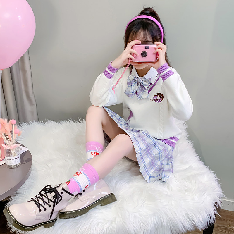 Girl JK suit three pieces of autumn and winter children's clothes Japanese girl's deep autumn sweater thicker girl's line coat