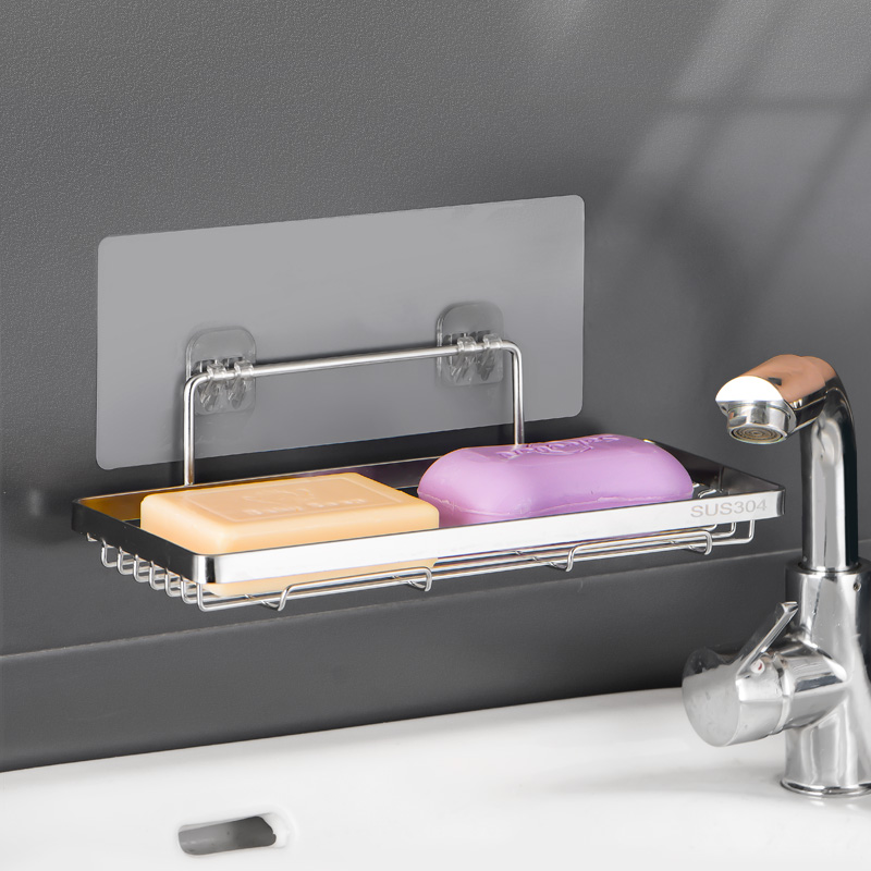 Soap frame soap box without punching wall mounted asphalt shelf toilet stainless steel double soap box