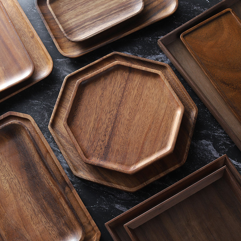 Solid Wood Days Ensemble Retro Dinner Plate Gourmet Dessert Bread Steak Food Baking Tea Photography Filming Props Nursery