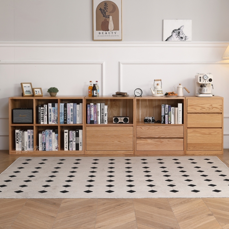 Solid Wood Lattice Bookshelf Storage Cabinet, Stackable and Freely Combinable Oak Low Cabinet, Floor-Standing Bookshelf, Sideboard Solid Wood Lattice Bookshelf Storage Cabinet, Stackable and Freely Combinable Oak Low Cabinet, Floor-Standing Bookshelf, Sideboard