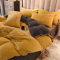 American Houndstooth autumn and winter four-piece double-sided milk velvet Nordic Coral duvet cover sheets 4-piece bedding