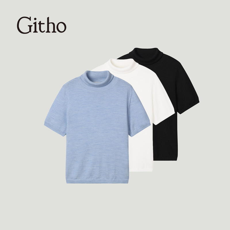 Githo Turtleneck 100% Merino Wool Soft and Skin-Friendly Short-Sleeved Top Githo Turtleneck 100% Merino Wool Soft and Skin-Friendly Short-Sleeved Top