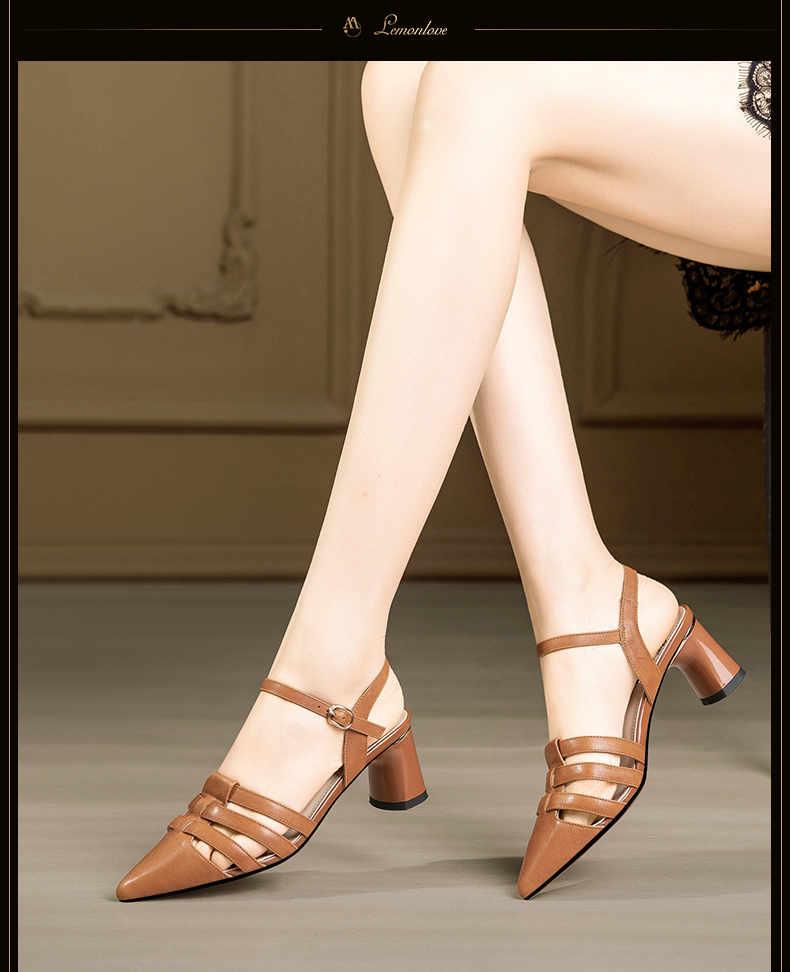 C9131 2950K GIÀY DÉP SANDAL NỮ LEMREFL MŨI NHỌN GÓT VUÔNG MÙA HÈ PHỤC CỔ CỔ ĐIỂN GIÀY DÉP NỮ DA BÒ G06 SẢN PHẨM MỚI