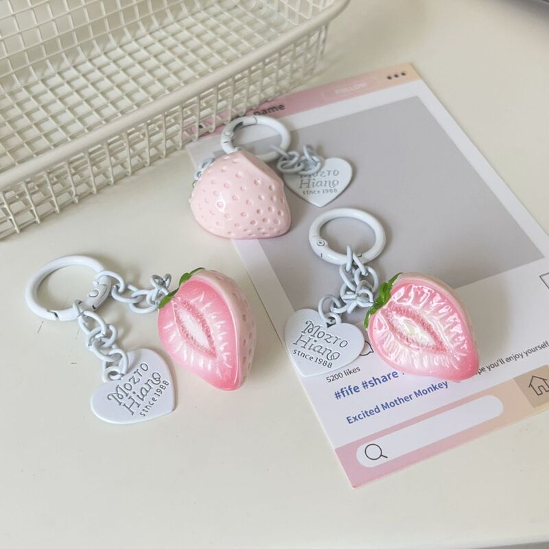 Real Strawberry Pendant, Sweet and Pink Chocolate Strawberry Keychain, Real Food Toy Accessory Real Strawberry Pendant, Sweet and Pink Chocolate Strawberry Keychain, Real Food Toy Accessory