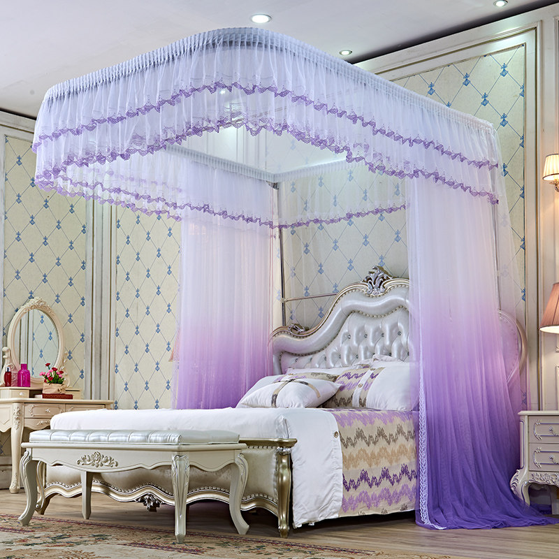 Huashun Nets Red-style Gradual Layer Color Palace Pull Rope Rail Mosquito nets Thickened 1 8m Bed Double Home 1 5 m