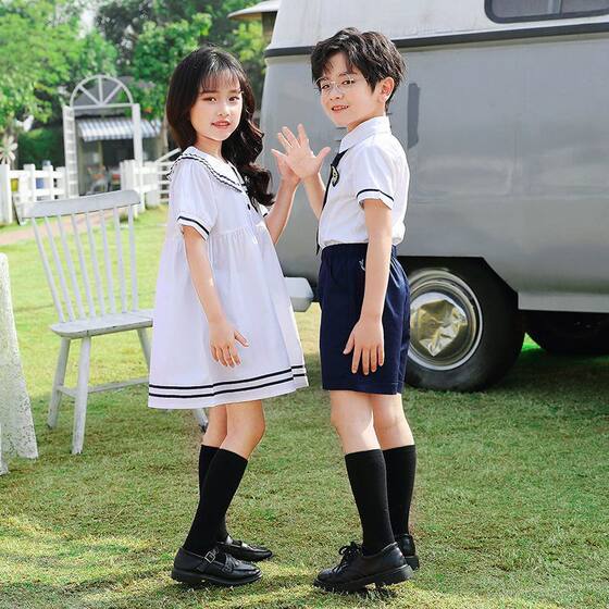 儿童校服幼儿园园服夏装棉白色学院海军风小学生班服毕业服套装